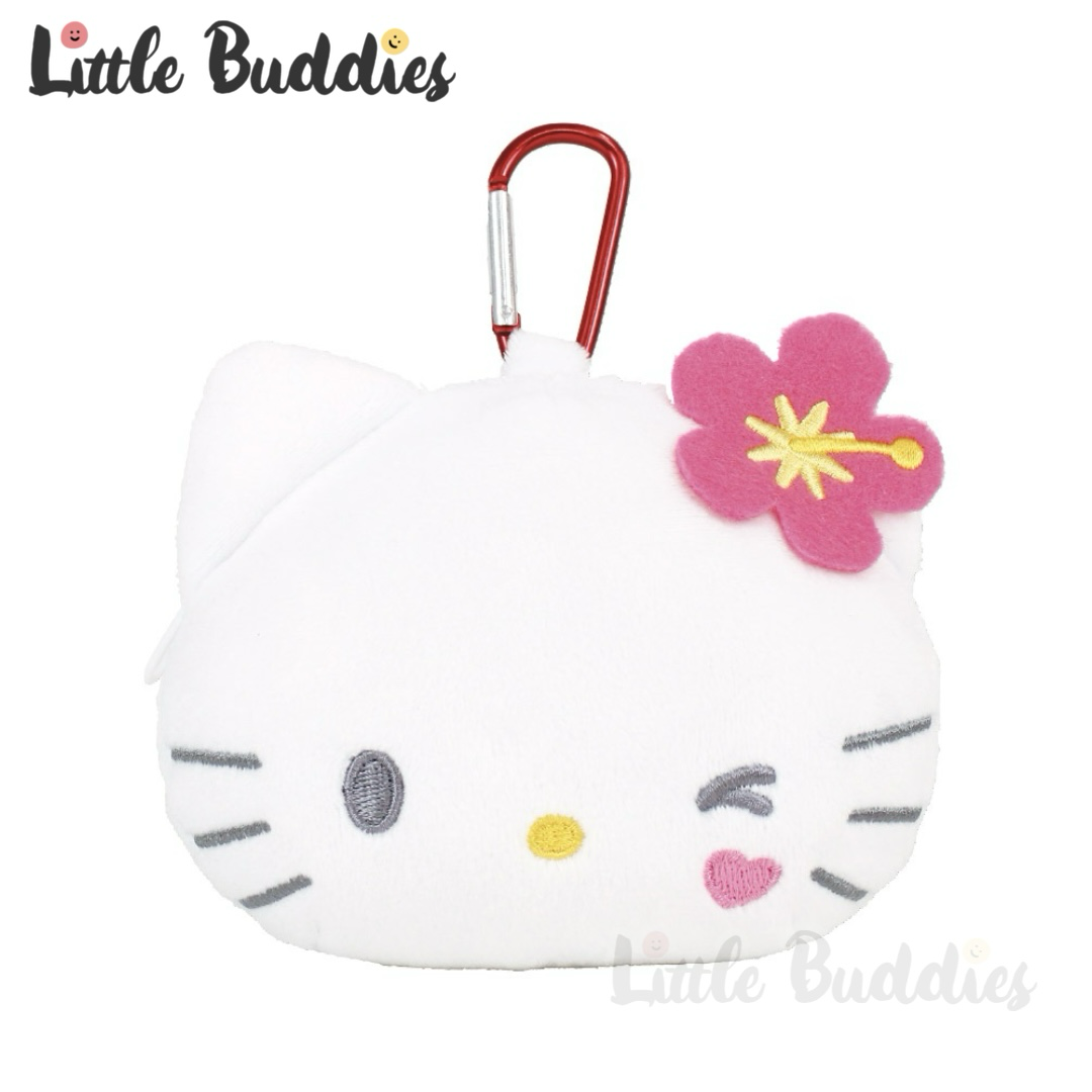 日本 Sanrio 花花頭飾頭形拉鏈袋匙扣