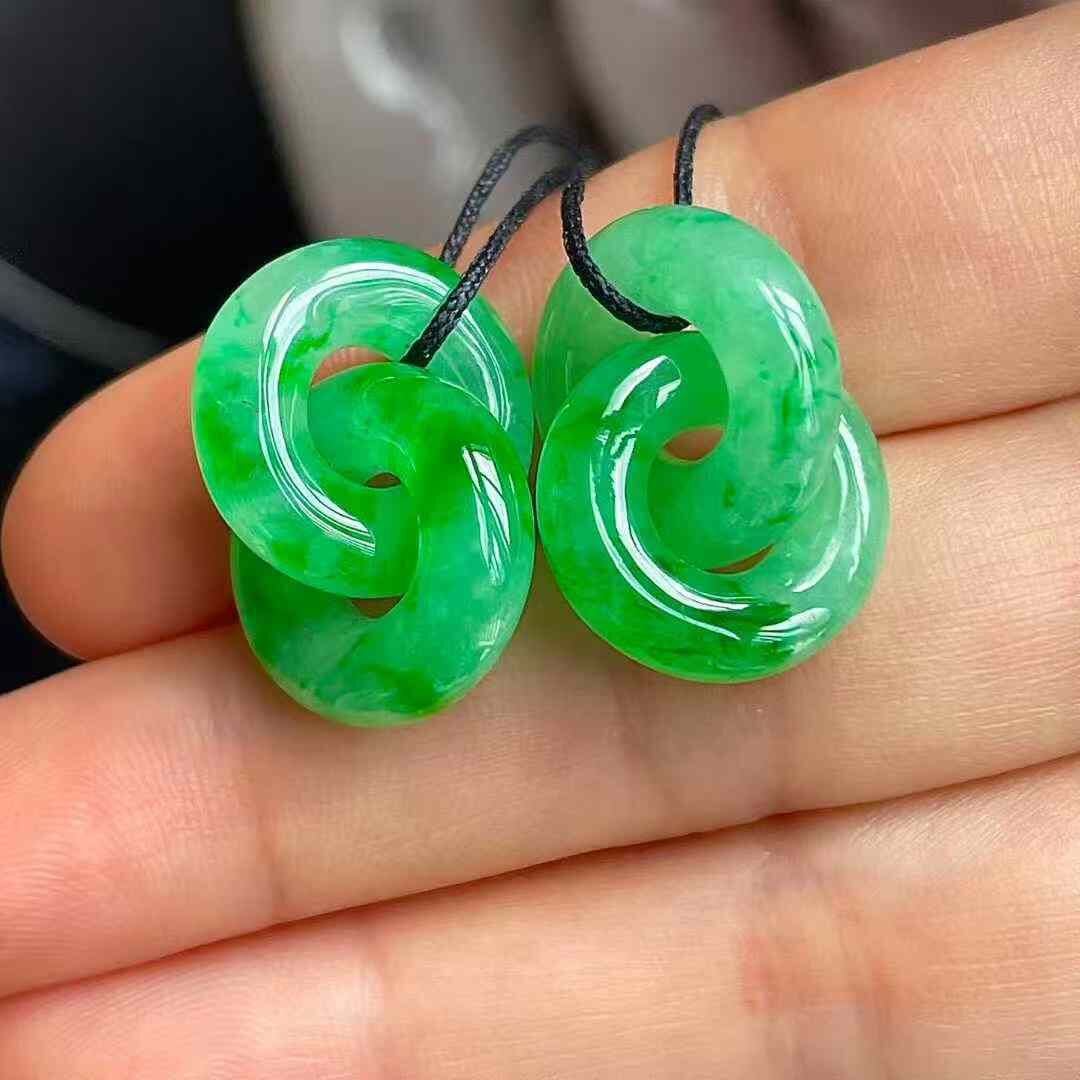 翡翠冰種辣綠雙環一對,天然翡翠A玉, 緬甸玉, Jade, Jadeite