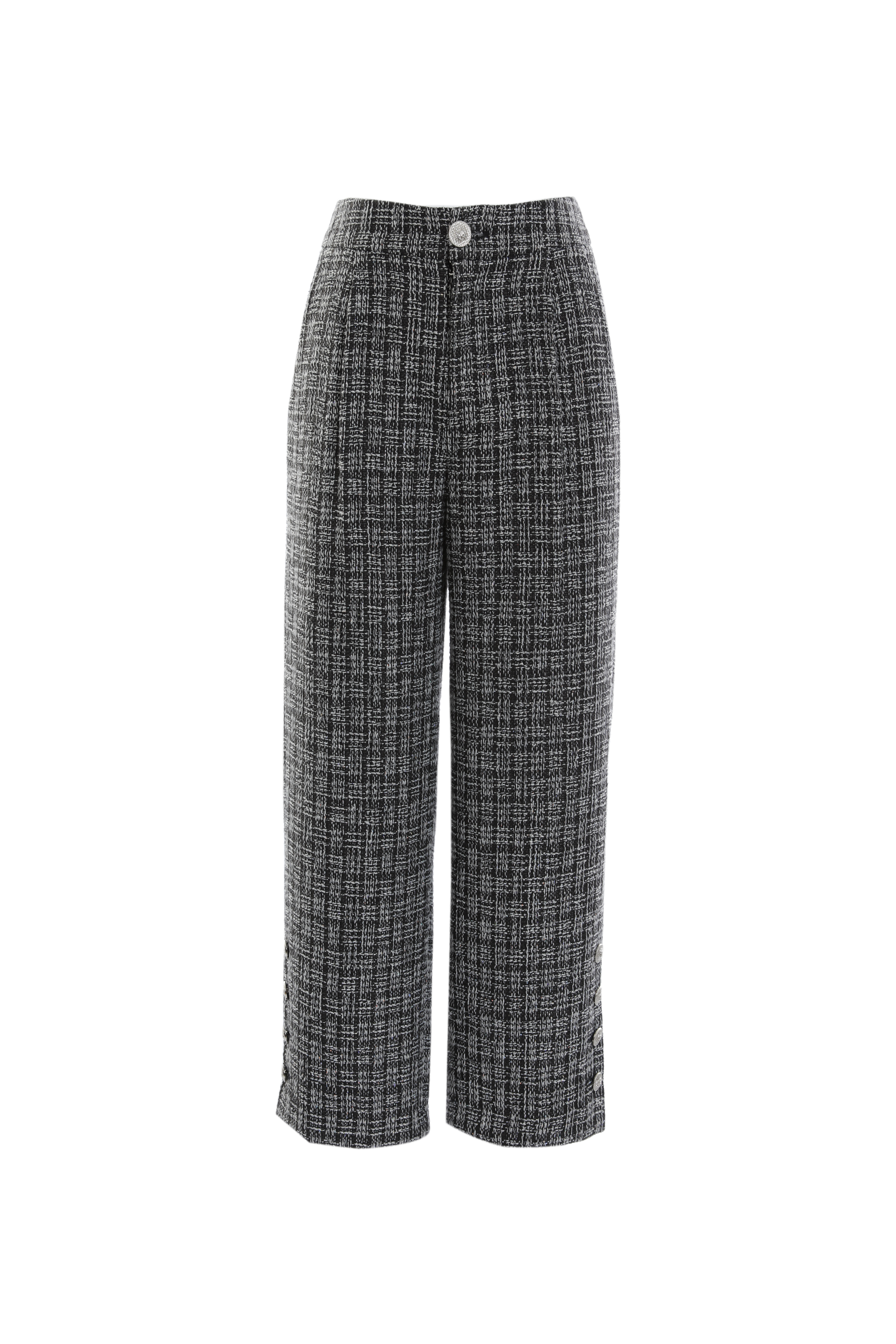 BC15106B1 左岸織紋粗花呢小香八分寬褲