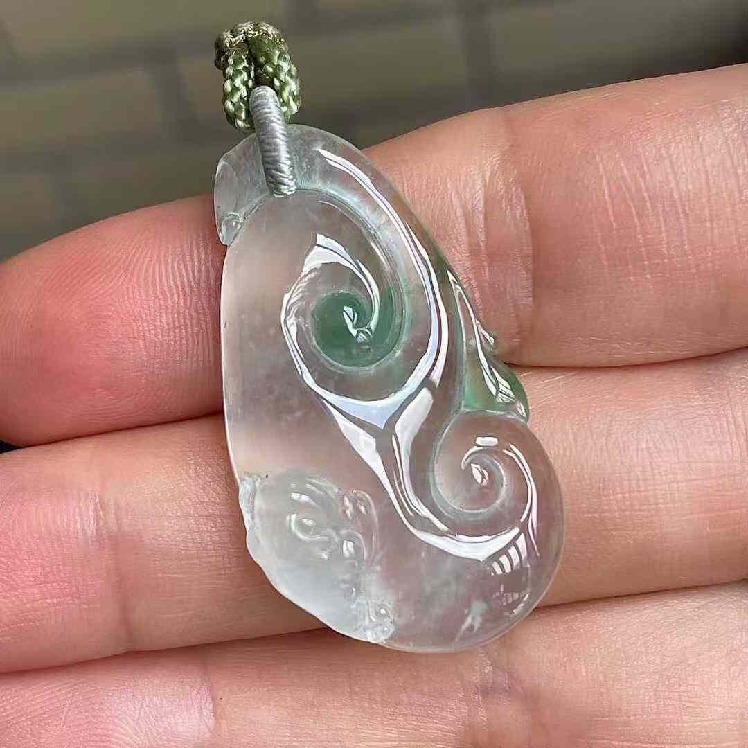 翡翠高冰飄綠如意吊墜,天然翡翠A玉, 緬甸玉, Jade, Jadeite