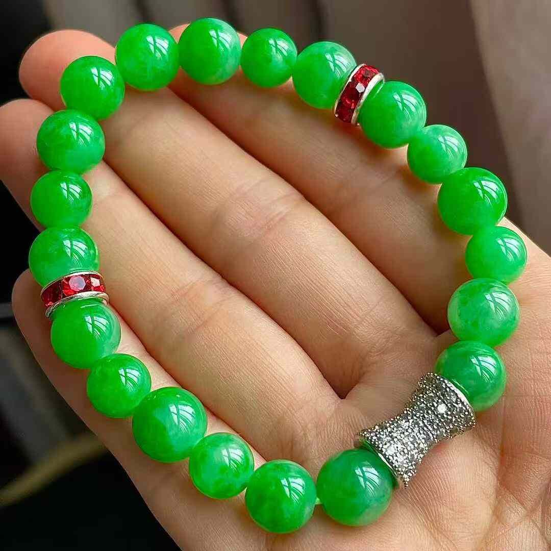 9125551 翡翠冰種陽綠手串
