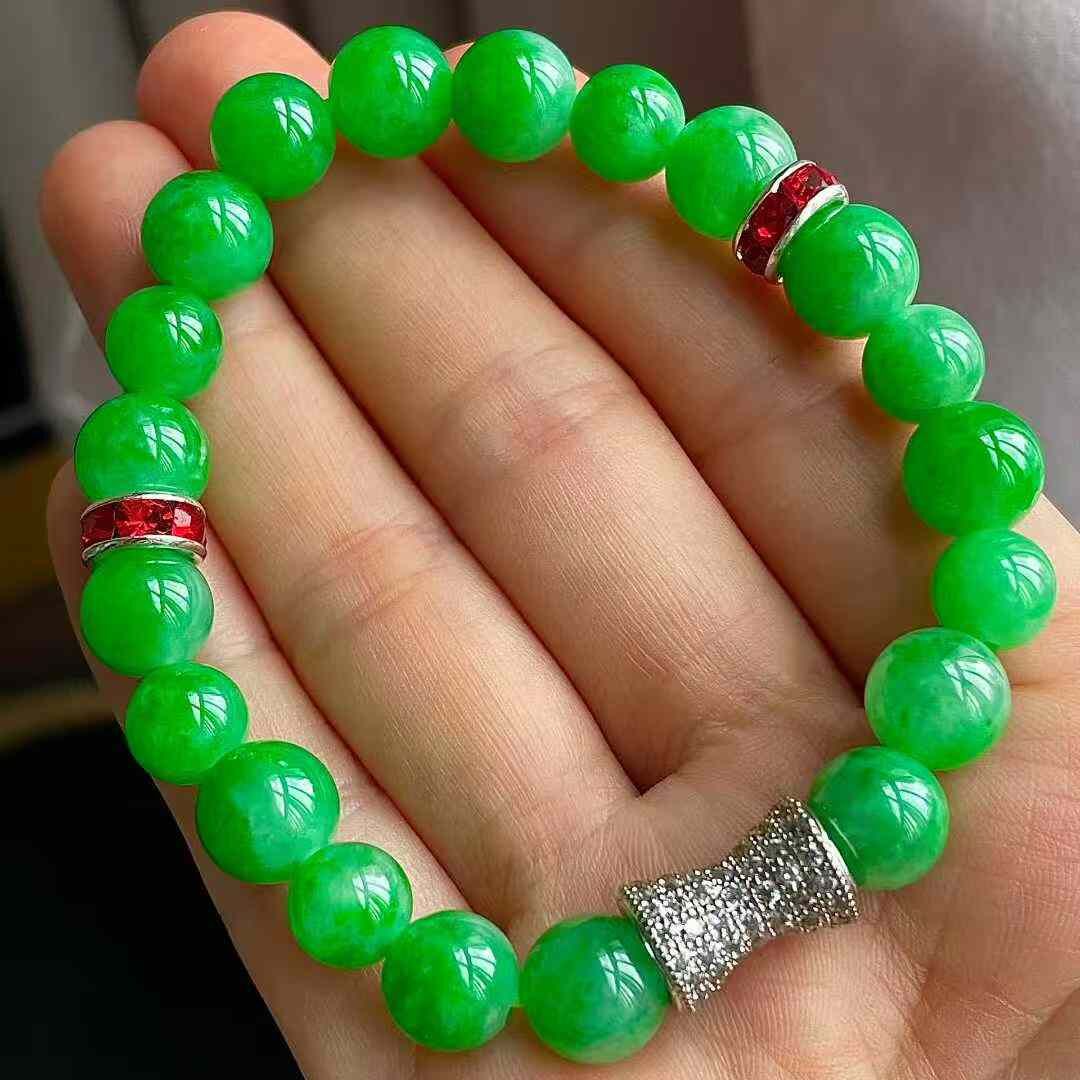 翡翠冰種陽綠手串,天然翡翠A玉, 緬甸玉, Jade, Jadeite