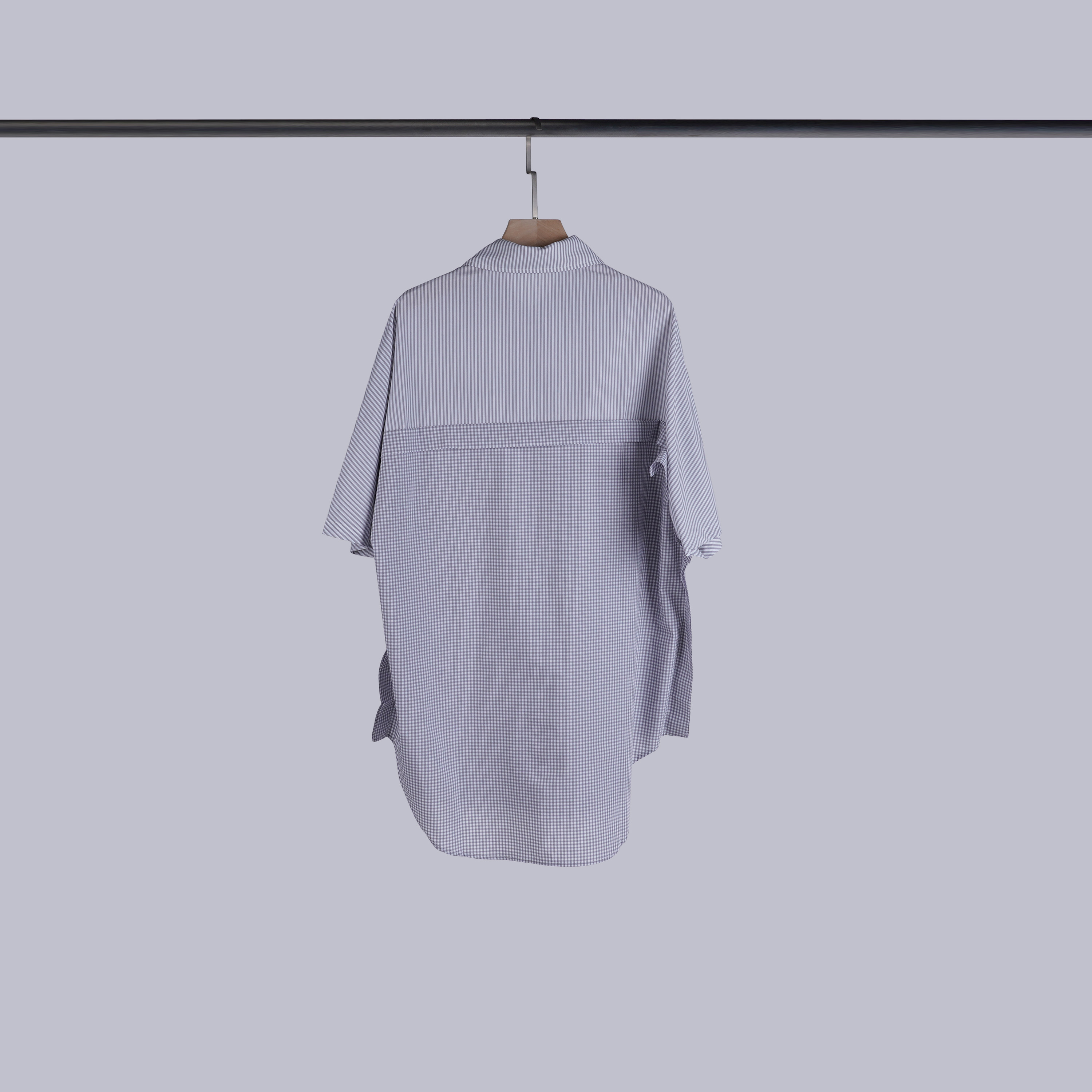 質感方格拼接條紋襯衫 | S-L | 淺淺灰