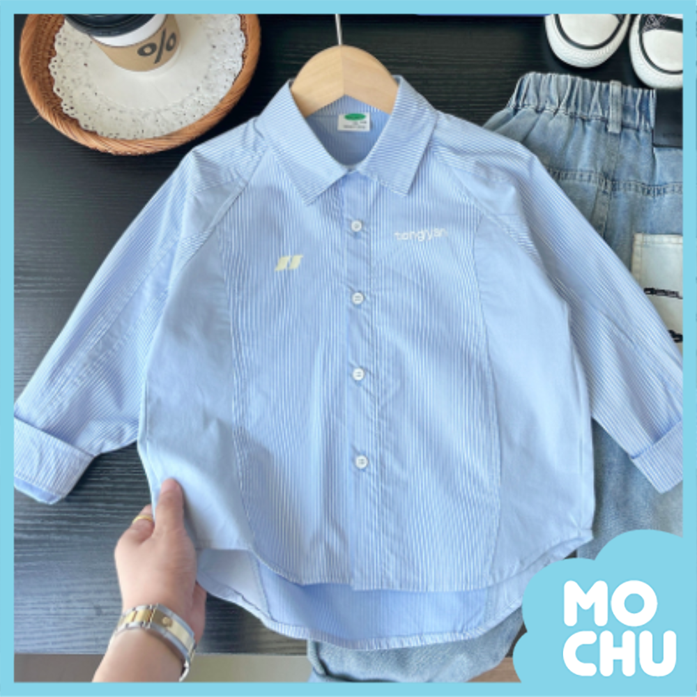 細條拼接寬版長袖襯衫