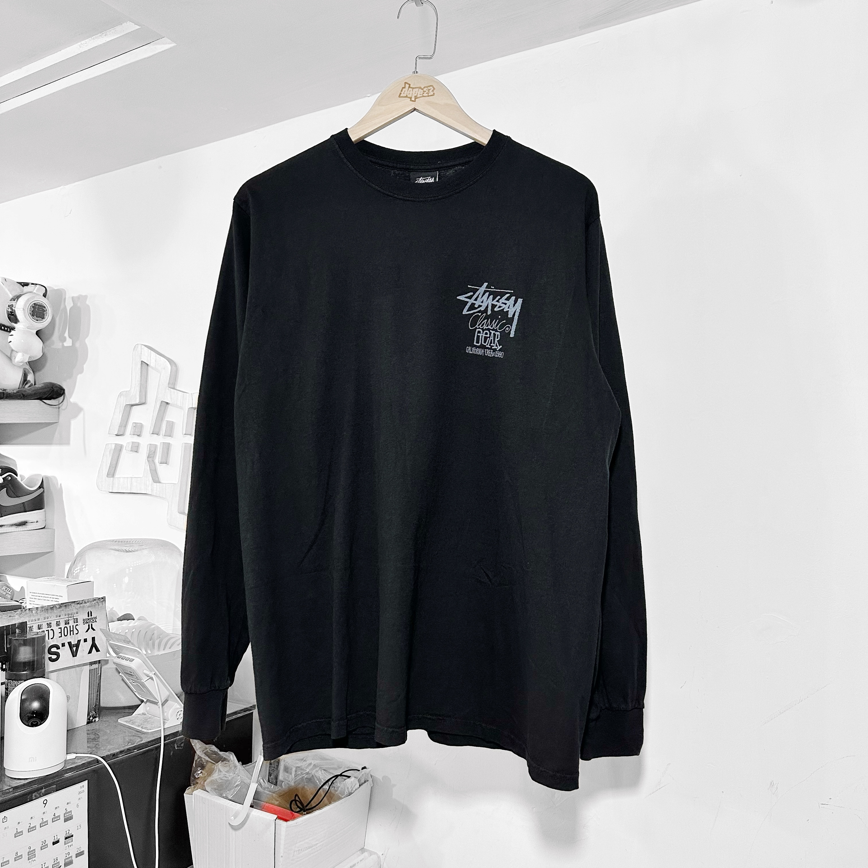 STUSSY CLASSIC GEAR LS TEE PIGMENT DYED BLACK