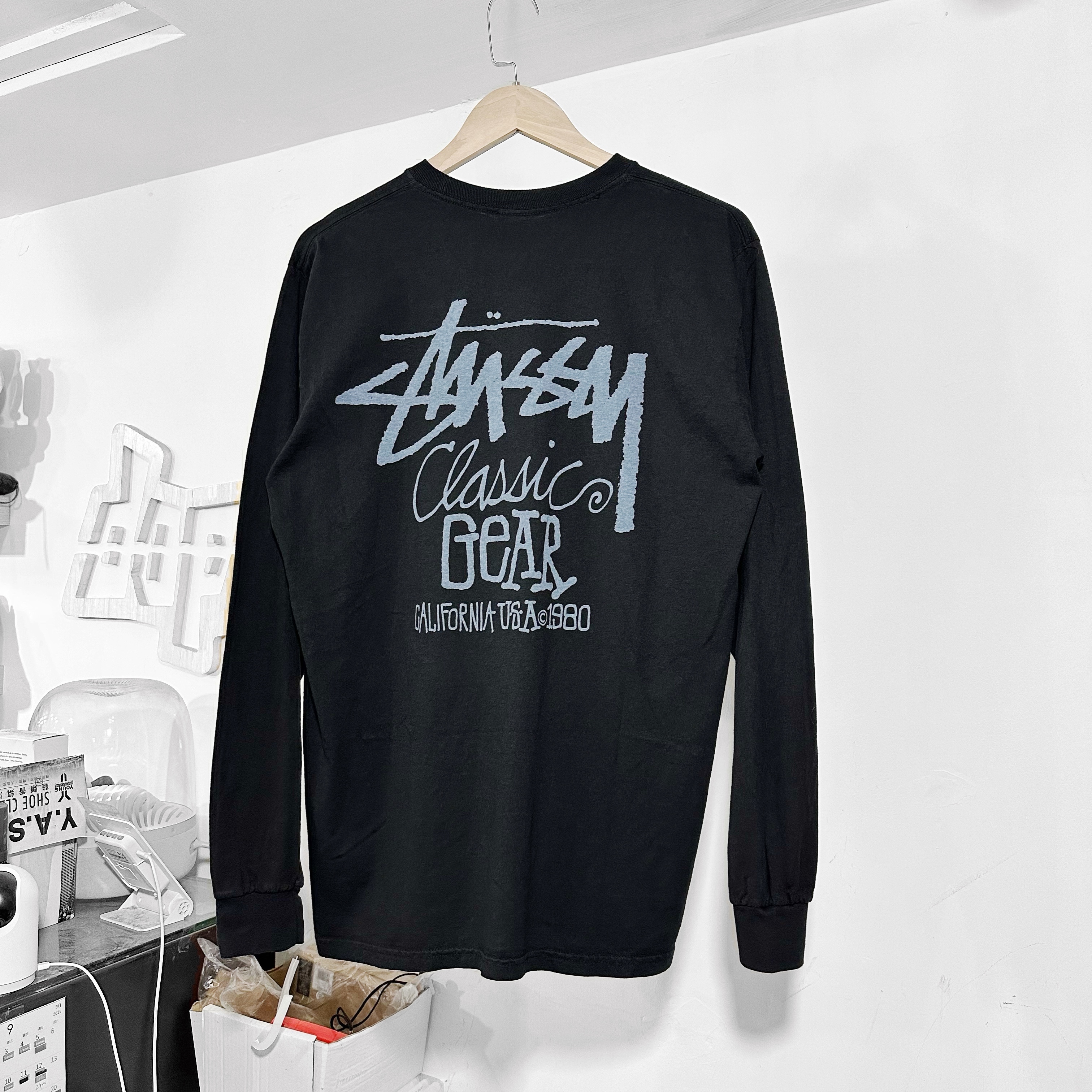 STUSSY CLASSIC GEAR LS TEE PIGMENT DYED BLACK