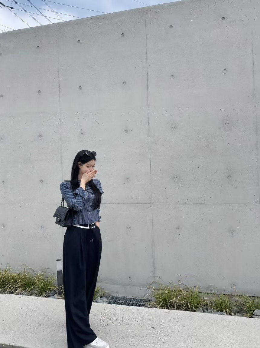 白邊綁帶休閒風長褲