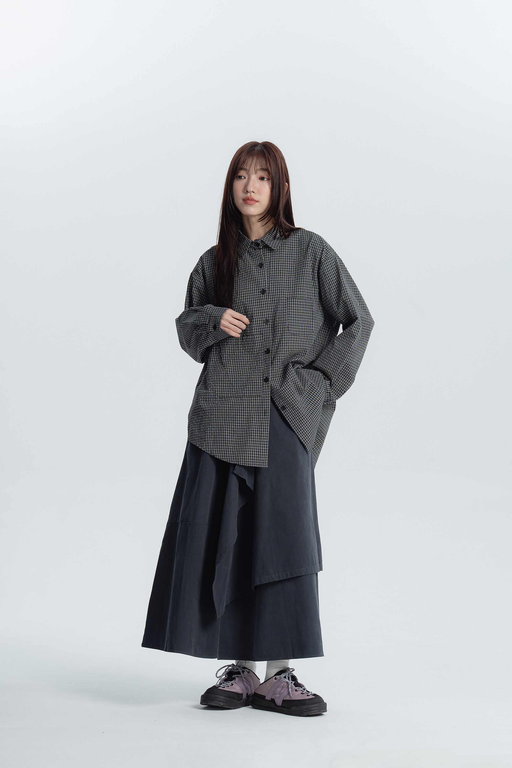 塊面層次擺盪開衩長裙 3色