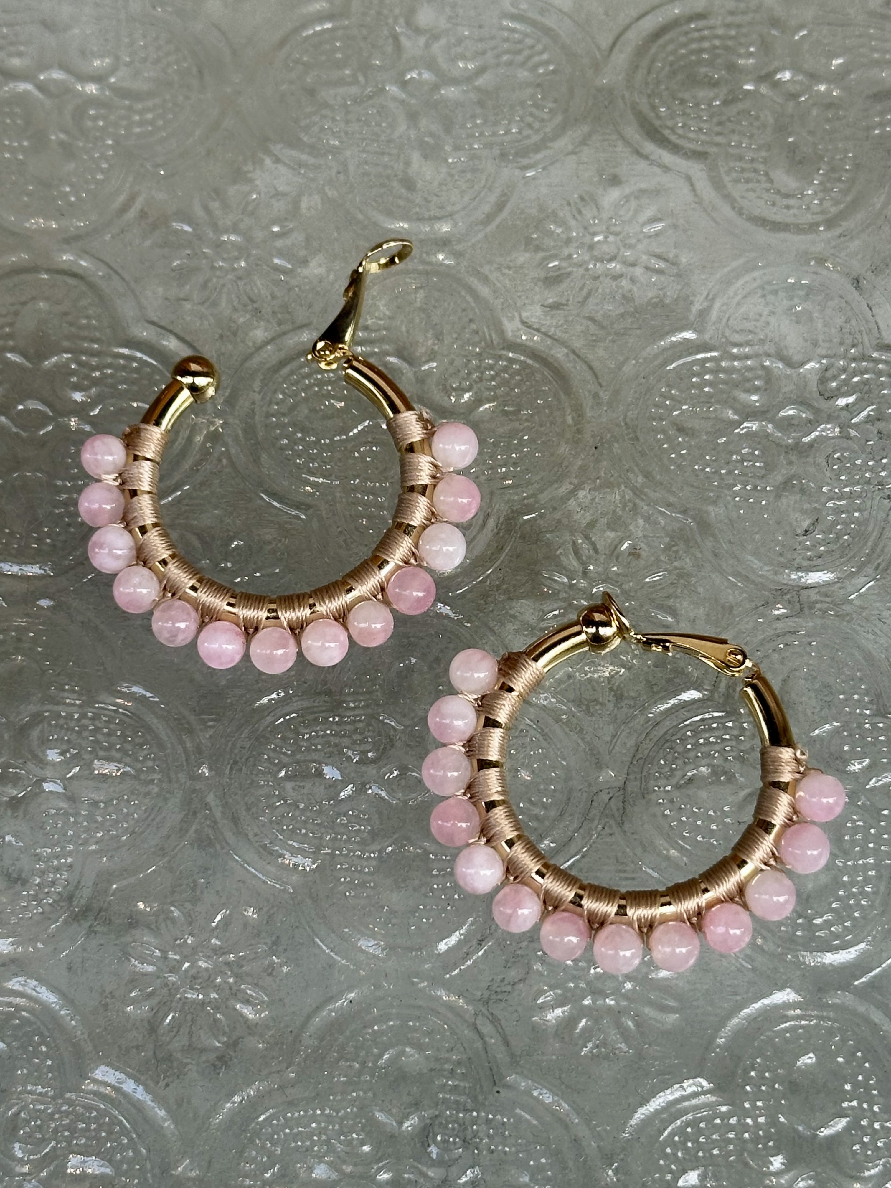 [Big Land] 粉櫻玉石耳環 | 3cm 耳夾 | NO.357