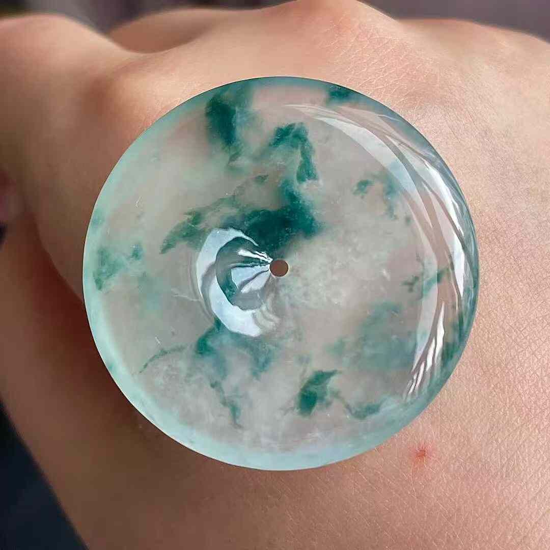 翡翠高冰飄花平安扣吊墜 (33.2mm直徑),天然翡翠A玉, 緬甸玉, Jade, Jadeite