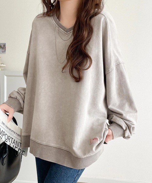 日本🇯🇵連線 JAVA 復古作舊小開衩長袖上衣 V領設計 衣角開衩 復古 街頭 水洗 休閒 寬鬆 長袖 4色(任買兩件711免運)/預購