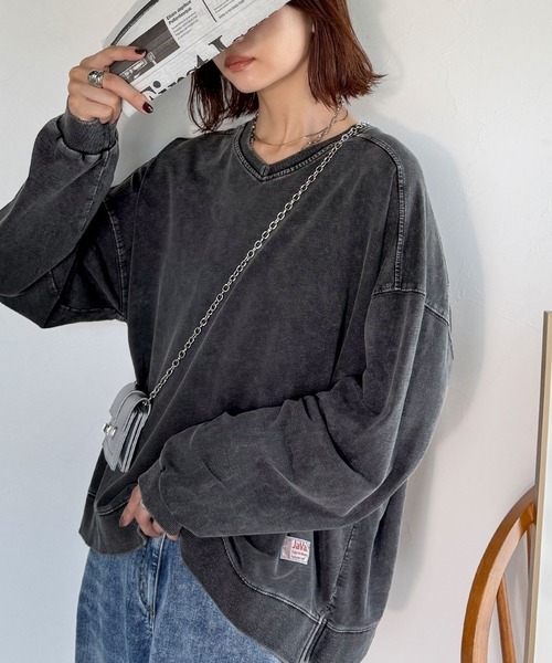 日本🇯🇵連線 JAVA 復古作舊小開衩長袖上衣 V領設計 衣角開衩 復古 街頭 水洗 休閒 寬鬆 長袖 4色(任買兩件711免運)/預購