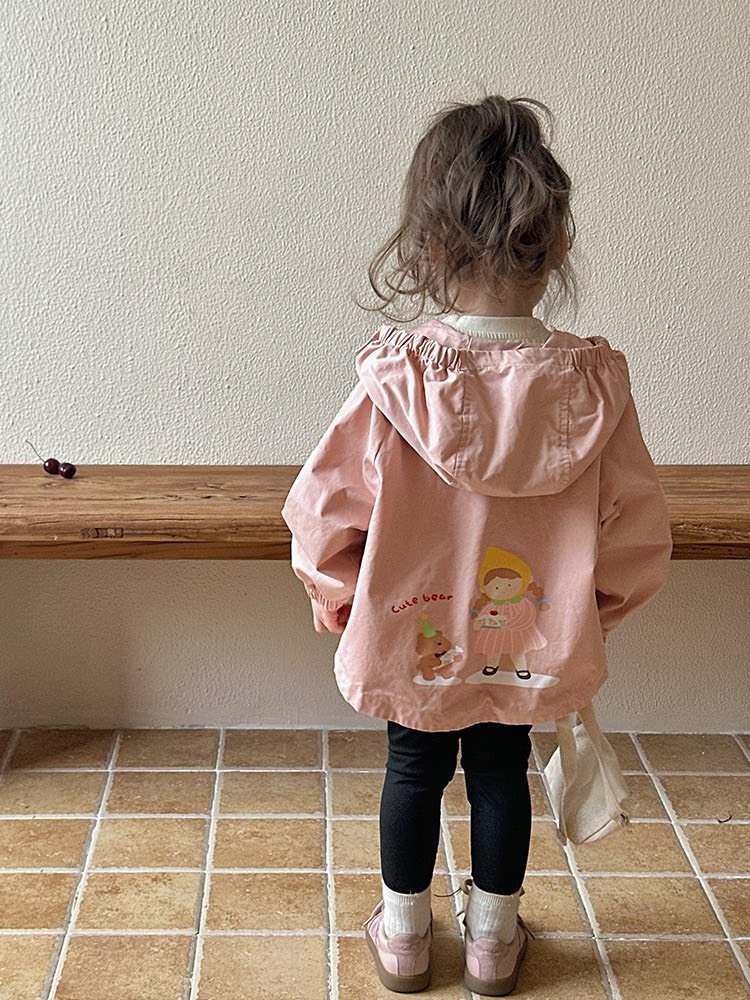 可愛圖案連帽風衣外套