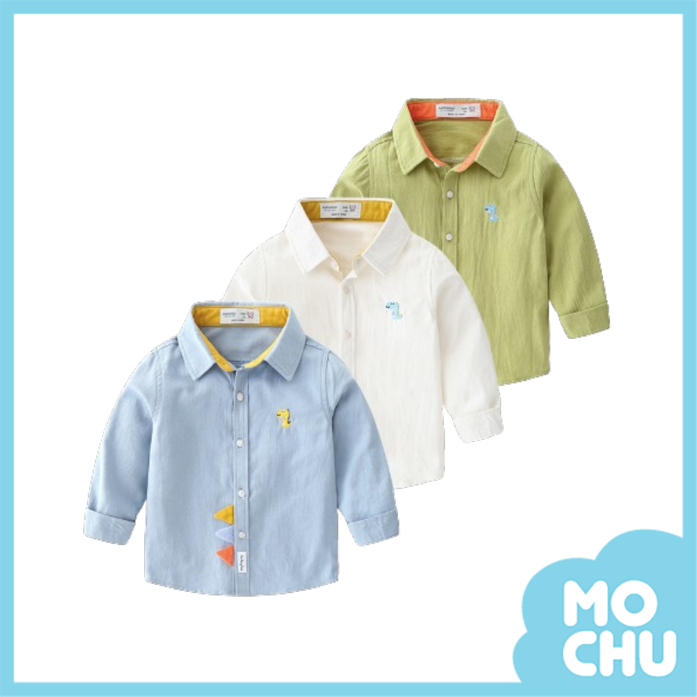 小恐龍刺繡背鰭長袖襯衫(三色)