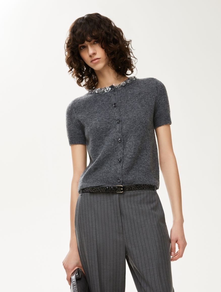 iBlues 立體花語毛呢短袖外套