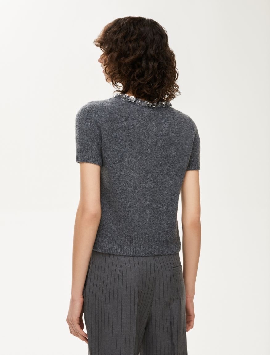 iBlues 立體花語毛呢短袖外套