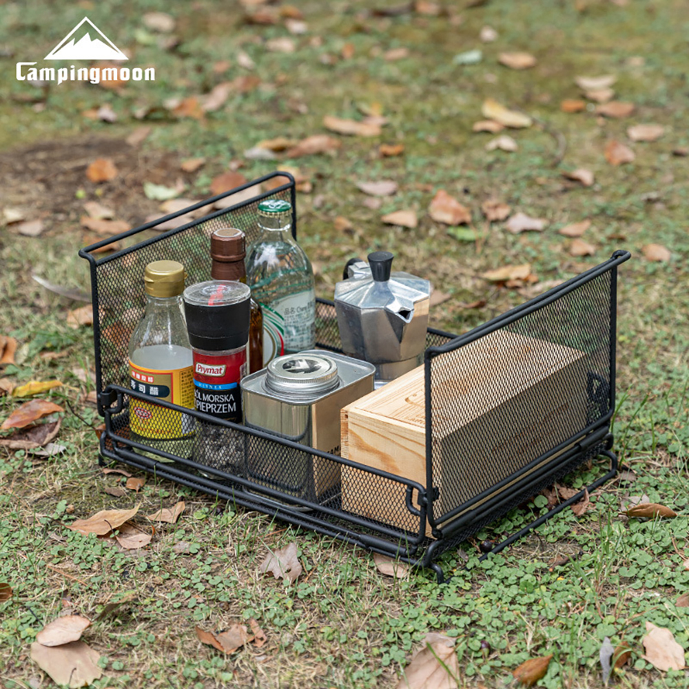 柯曼Campingmoon 一單位折疊收納籃(半門款-菱形花紋) CK-23BK