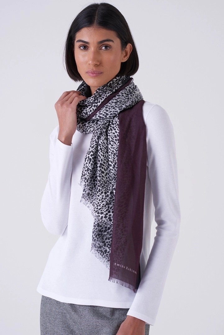 Amina Rubinacc酒紅i豹紋雙色絲巾