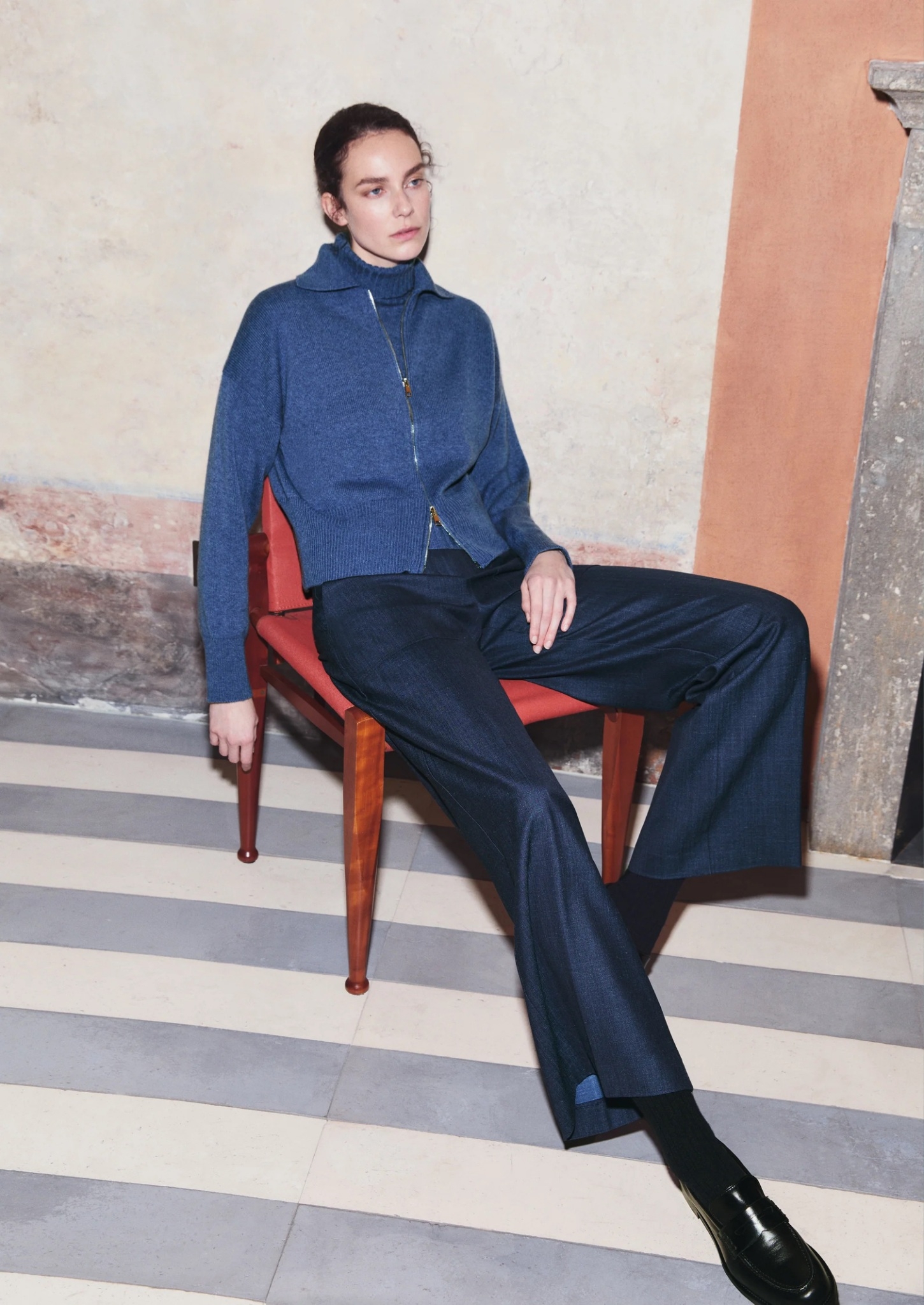 Amina Rubinacci細緻羊絨拉鍊毛衣外套(100%羊絨)