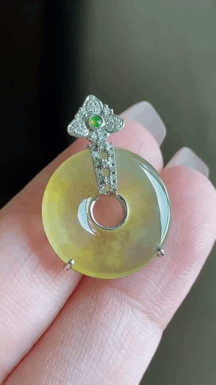 91276 翡翠冰黃翡平安環