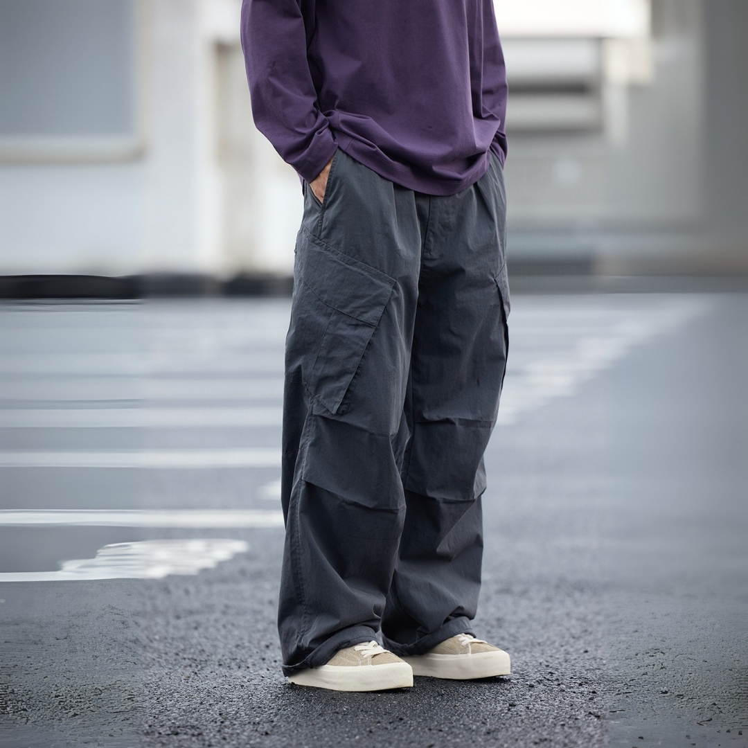 高密暗格紋水洗工裝直筒長褲