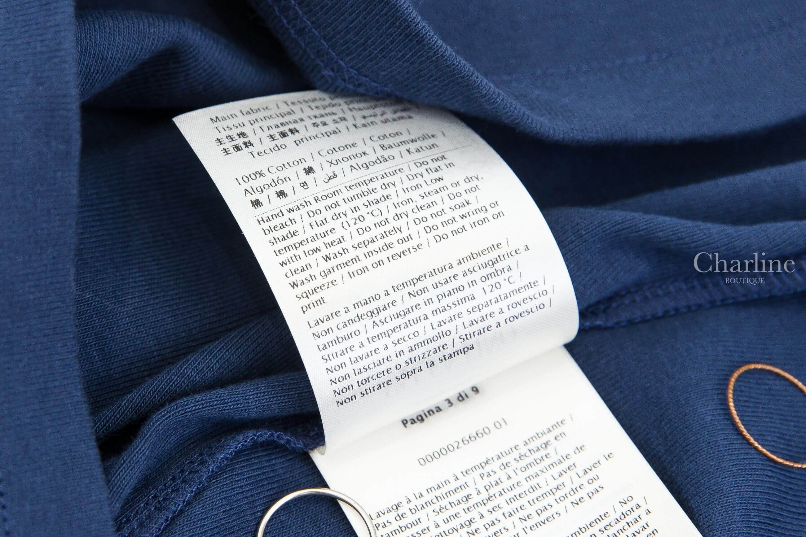Valentino Jersey Cotton T-shirt 深藍色紅滾邊白色標語印花短袖棉T-Charline Boutique 精品代購