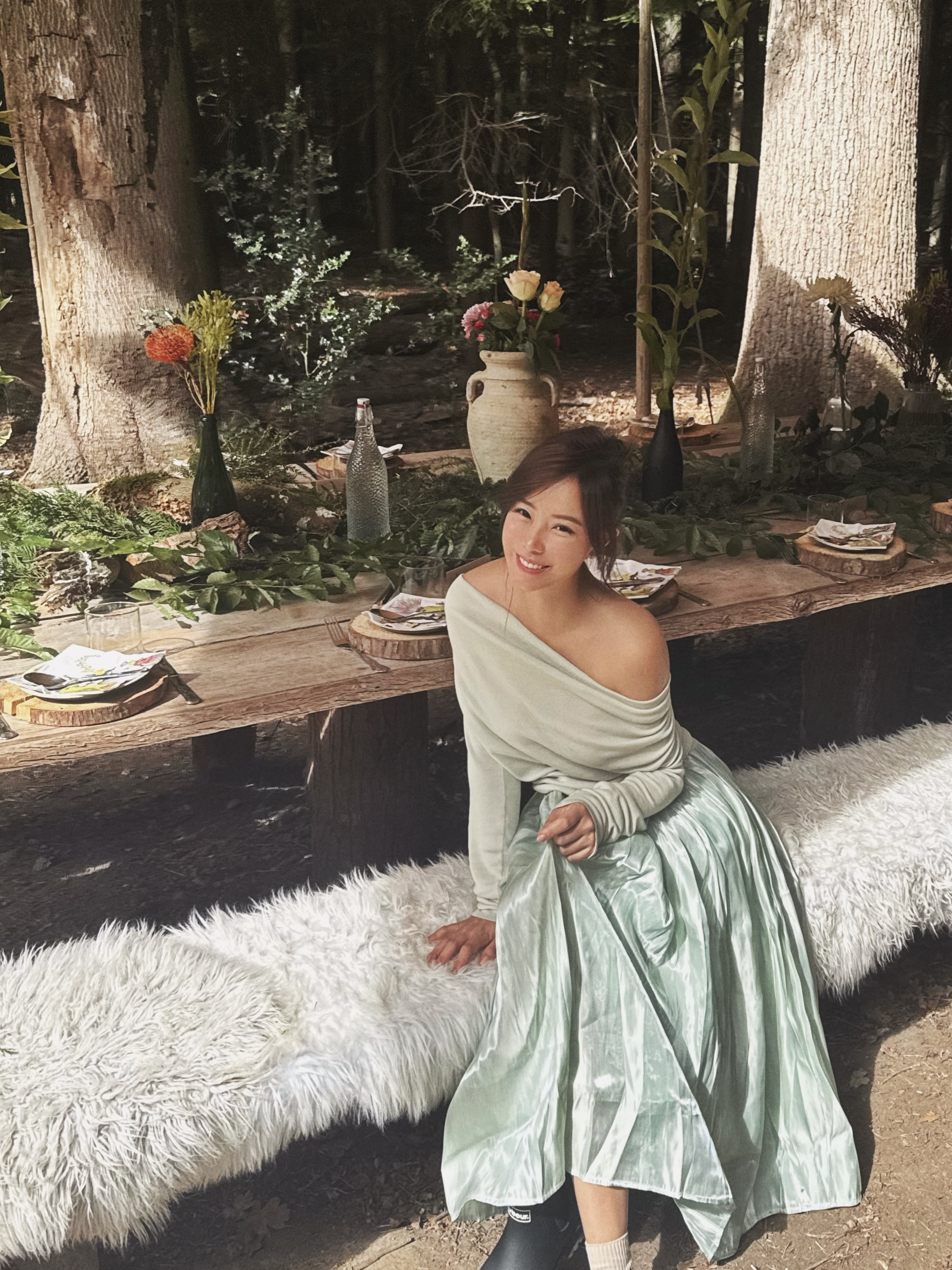 Glazed 琉璃 水波緞百褶中長裙