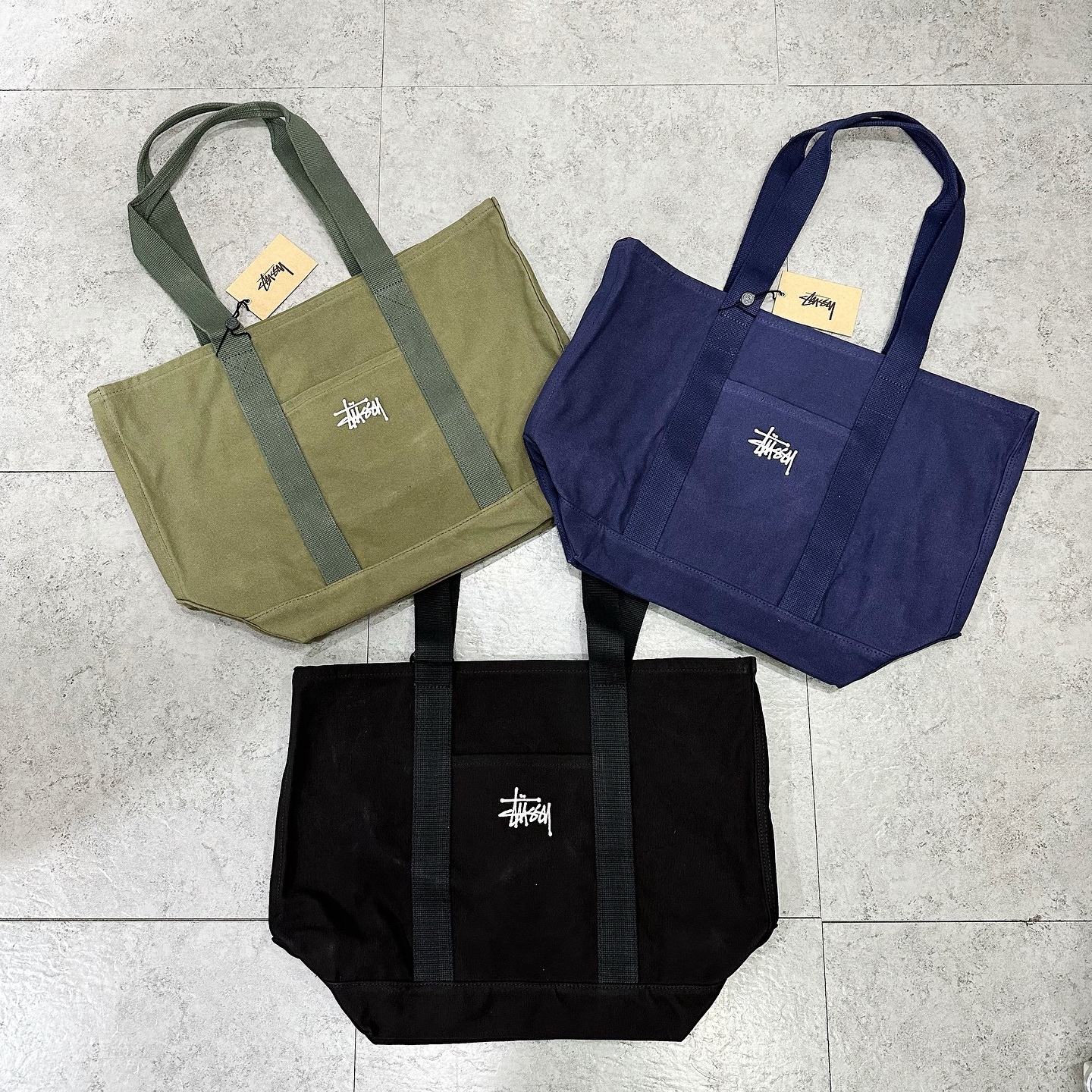 STUSSY CANVAS MARKET TOTE BAG 三色 BLACK NAVY OLIVE