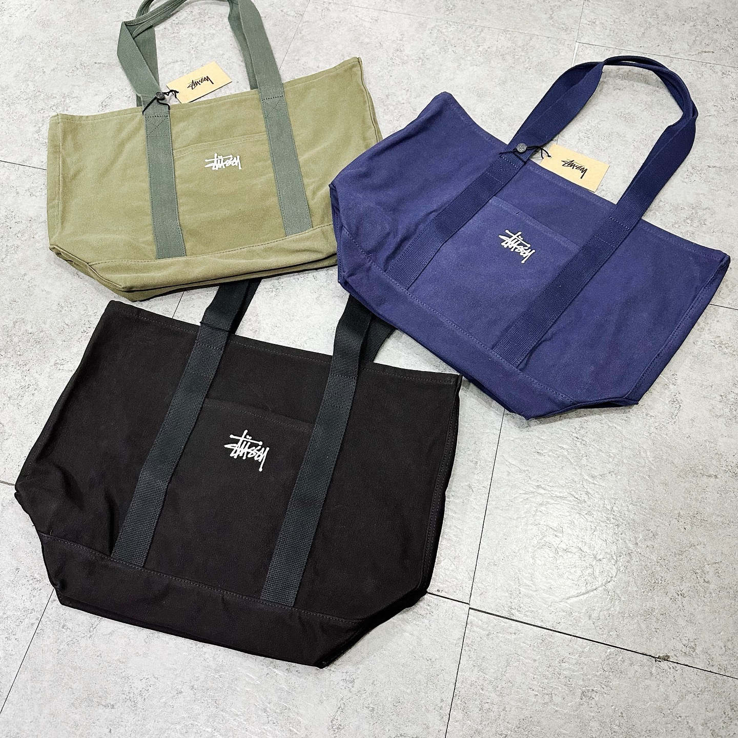 STUSSY CANVAS MARKET TOTE BAG 三色 BLACK NAVY OLIVE