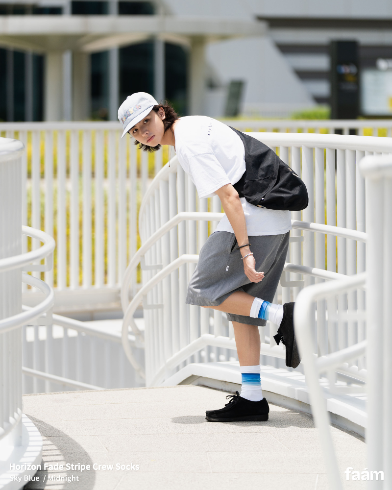 Faam NTME009-44. Horizon Fade Stripe Crew Socks 針織漸層條紋高筒襪