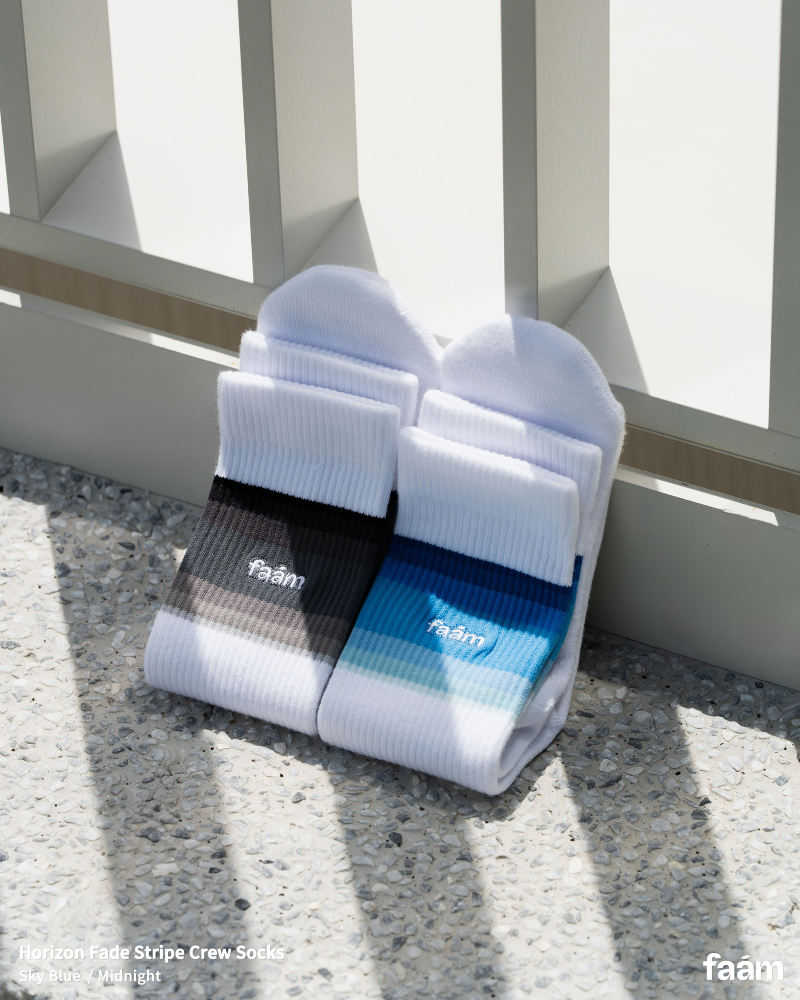 Faam NTME009-44. Horizon Fade Stripe Crew Socks 針織漸層條紋高筒襪