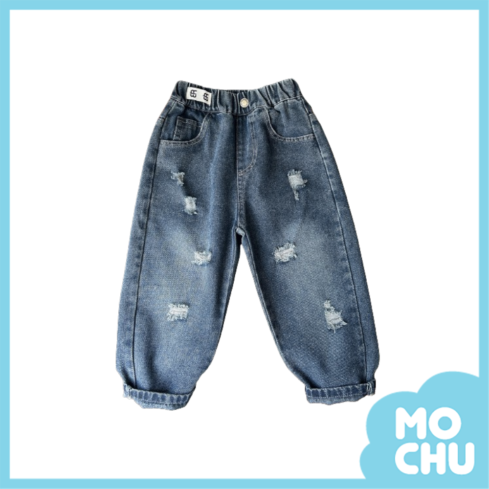 (110cm現貨)個性小刷破牛仔長褲