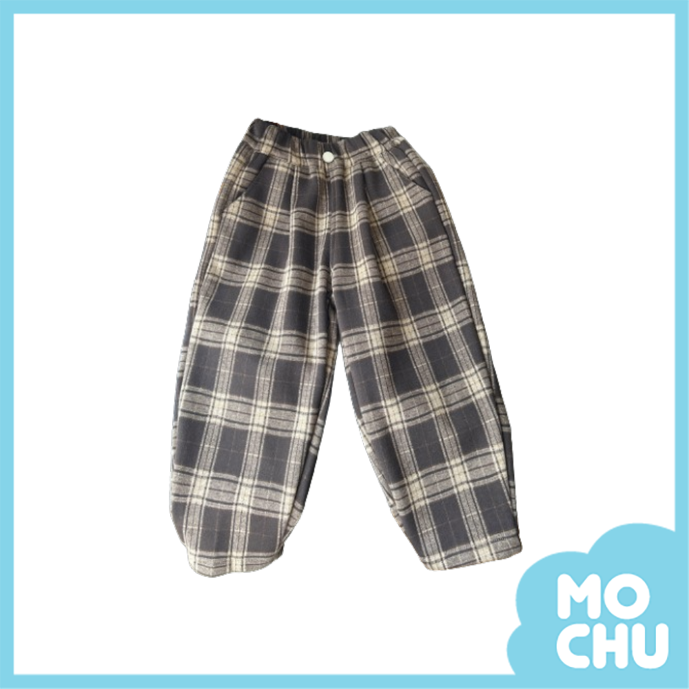 格紋毛呢加絨加厚長褲(二色)