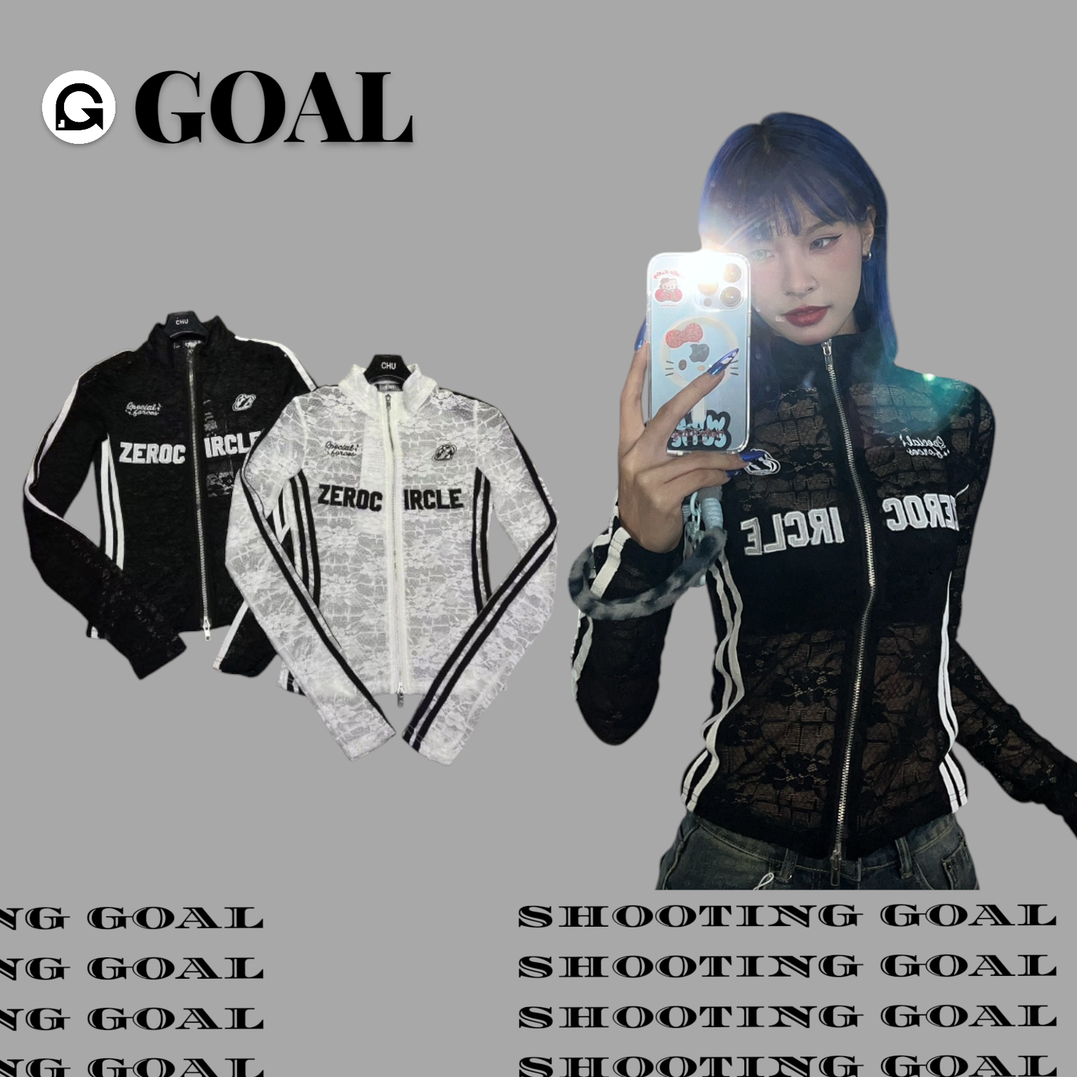 (GOAL) 美式透膚拉鍊上衣 薄長袖 C576