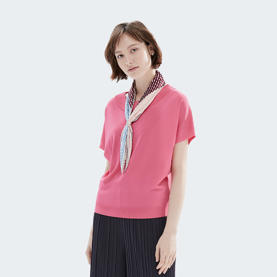 條紋拼色百褶絲感方巾