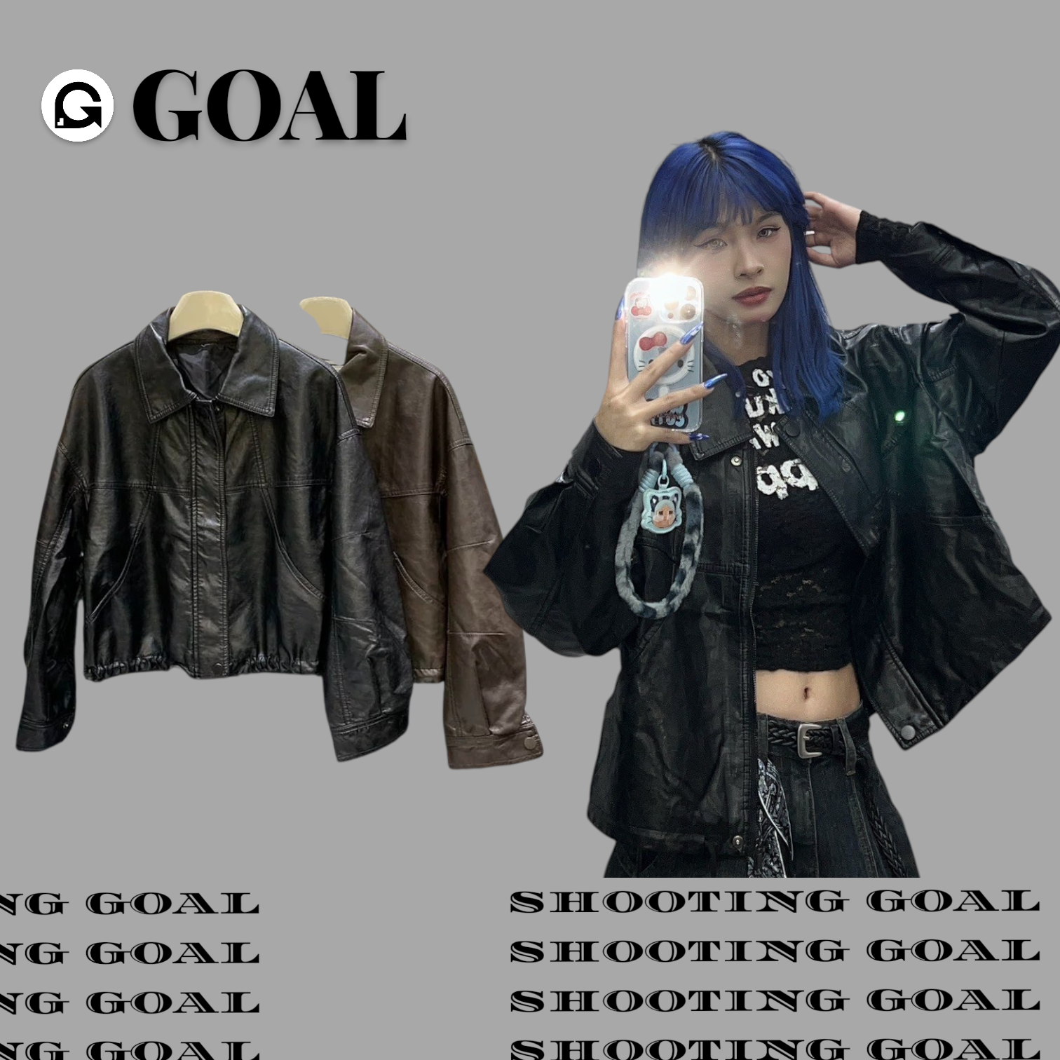 (GOAL) 美式復古抽繩短版皮外套 女生款 Y66689