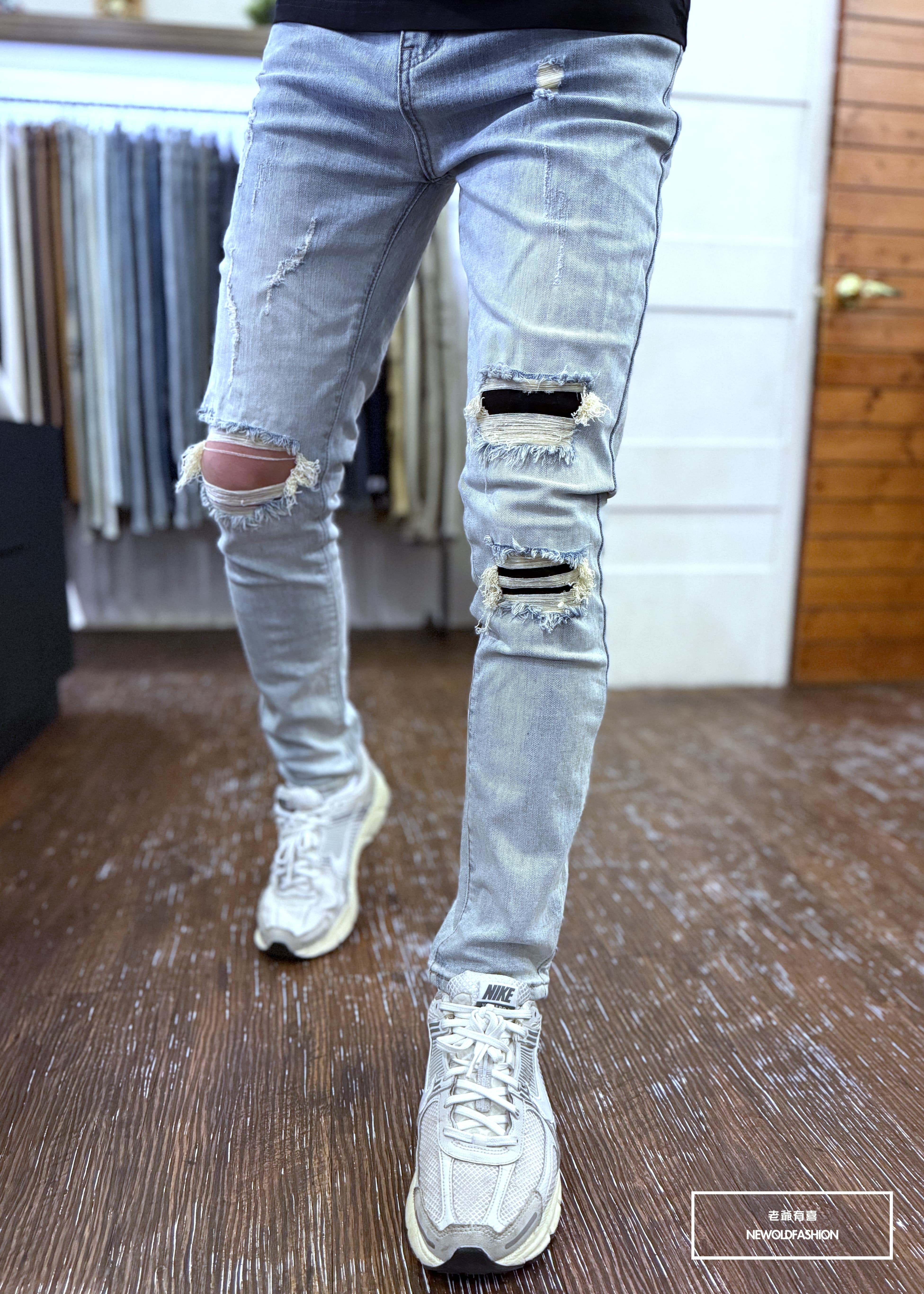 『熱銷到貨』重磅單膝破壞補丁小直筒