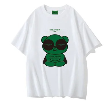 0917cr123-Crisathena-Chill Panda T-shirt (XS-XXL) (白底) (A123藍色) (A124綠色) (A125粉色) (A126黃色) (A127啡色)