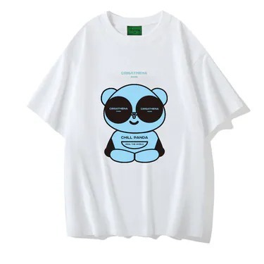 0917cr123-Crisathena-Chill Panda T-shirt (XS-XXL) (白底) (A123藍色) (A124綠色) (A125粉色) (A126黃色) (A127啡色)