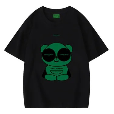 0917cr129-Crisathena-Chill Panda T-shirt(XS-XXL) (黑底) (A129藍色) (A130綠色) (A131粉色) (A132黃色) (A133啡色)