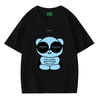 0917cr129-Crisathena-Chill Panda T-shirt(XS-XXL) (黑底) (A129藍色) (A130綠色) (A131粉色) (A132黃色) (A133啡色)