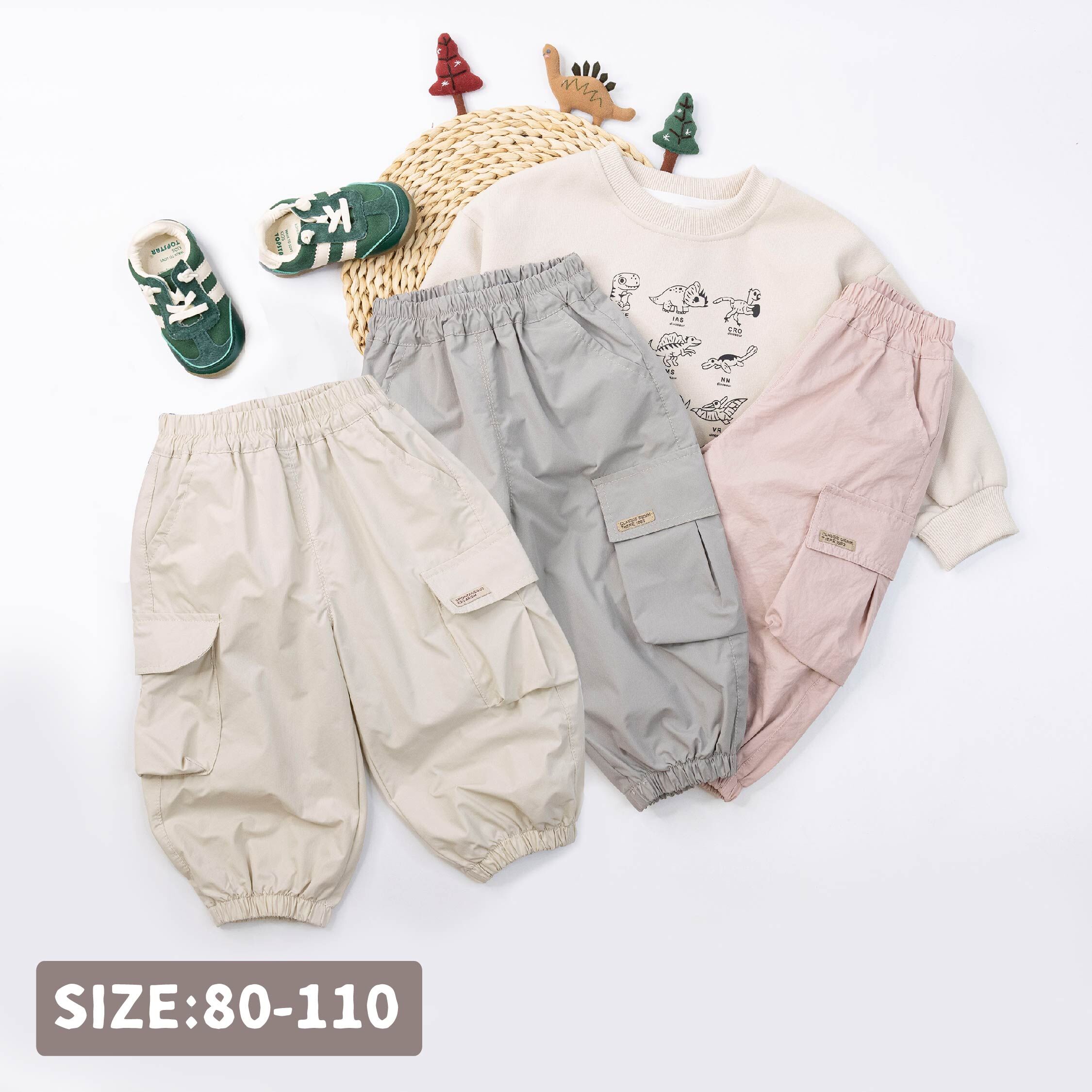 【H55283】個性1983小標工裝縮口褲＊三色