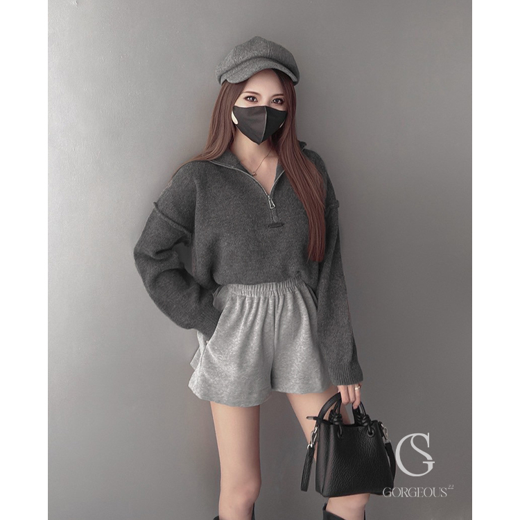 G9711 現貨「高磅糯糯拉鍊毛衣(短版)」