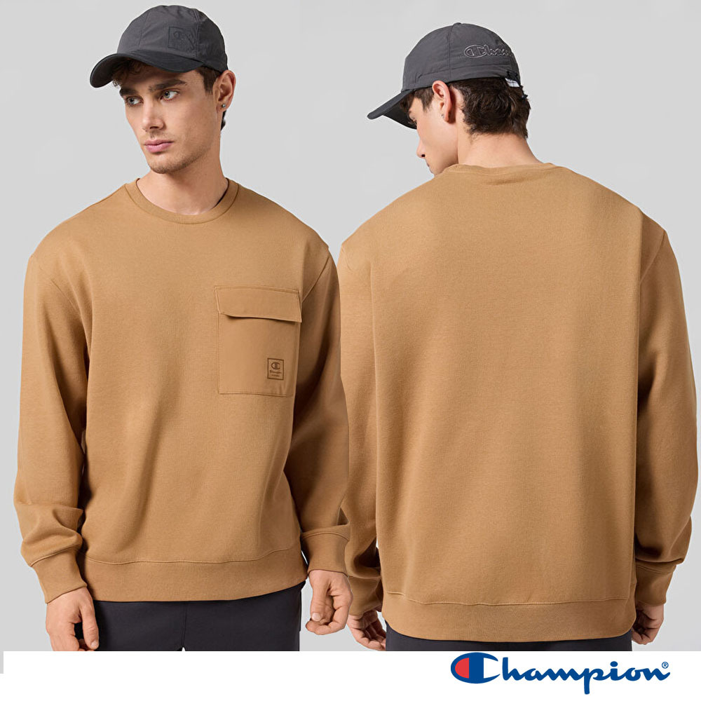 男款- LEGACY 口袋輕工裝拼接口袋圓領衛衣-卡其色（220406-MS034）
