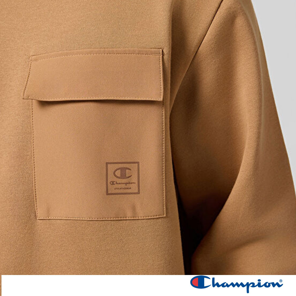 男款- LEGACY 口袋輕工裝拼接口袋圓領衛衣-卡其色（220406-MS034）