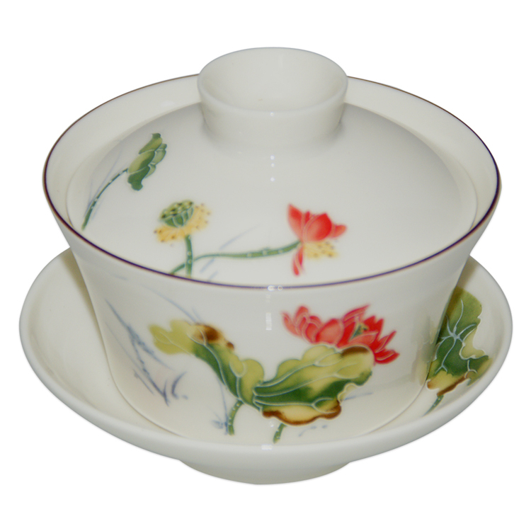 鹿港窯禮品館｜荷花小蓋杯 手工陶瓷茶杯 典雅花紋 品味生活首選