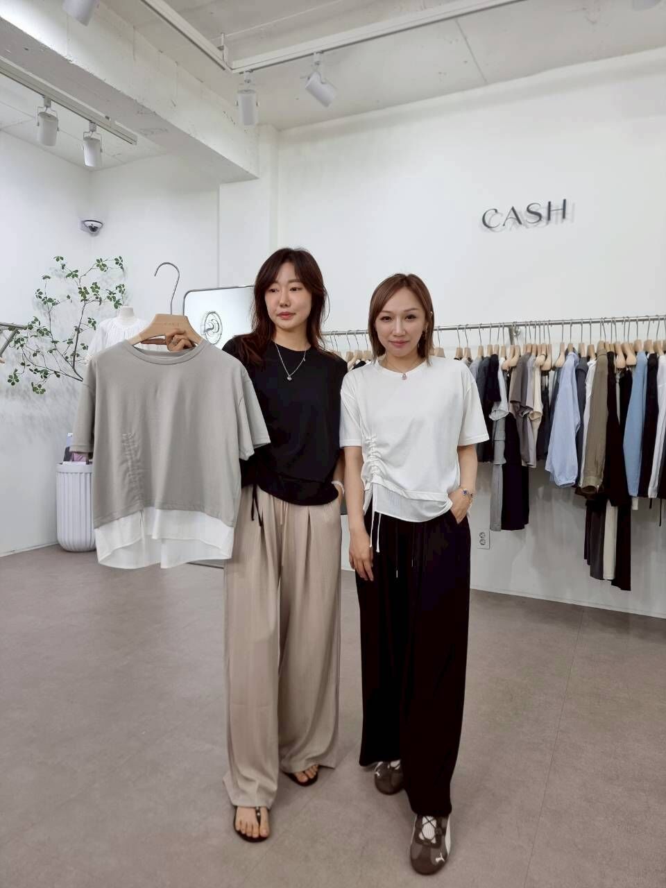 CA5026 上下材質拼接抽繩上衣