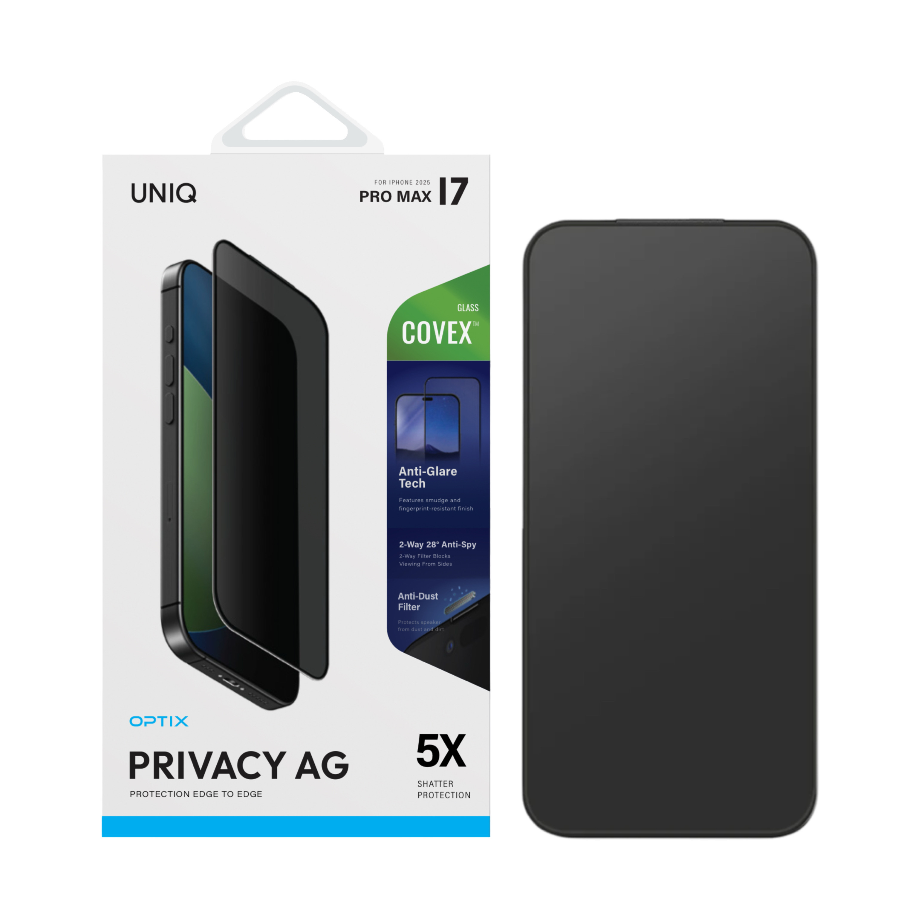 UNIQ iPhone 17 系列 Optix Covex™  磨砂防窺玻璃螢幕保護貼