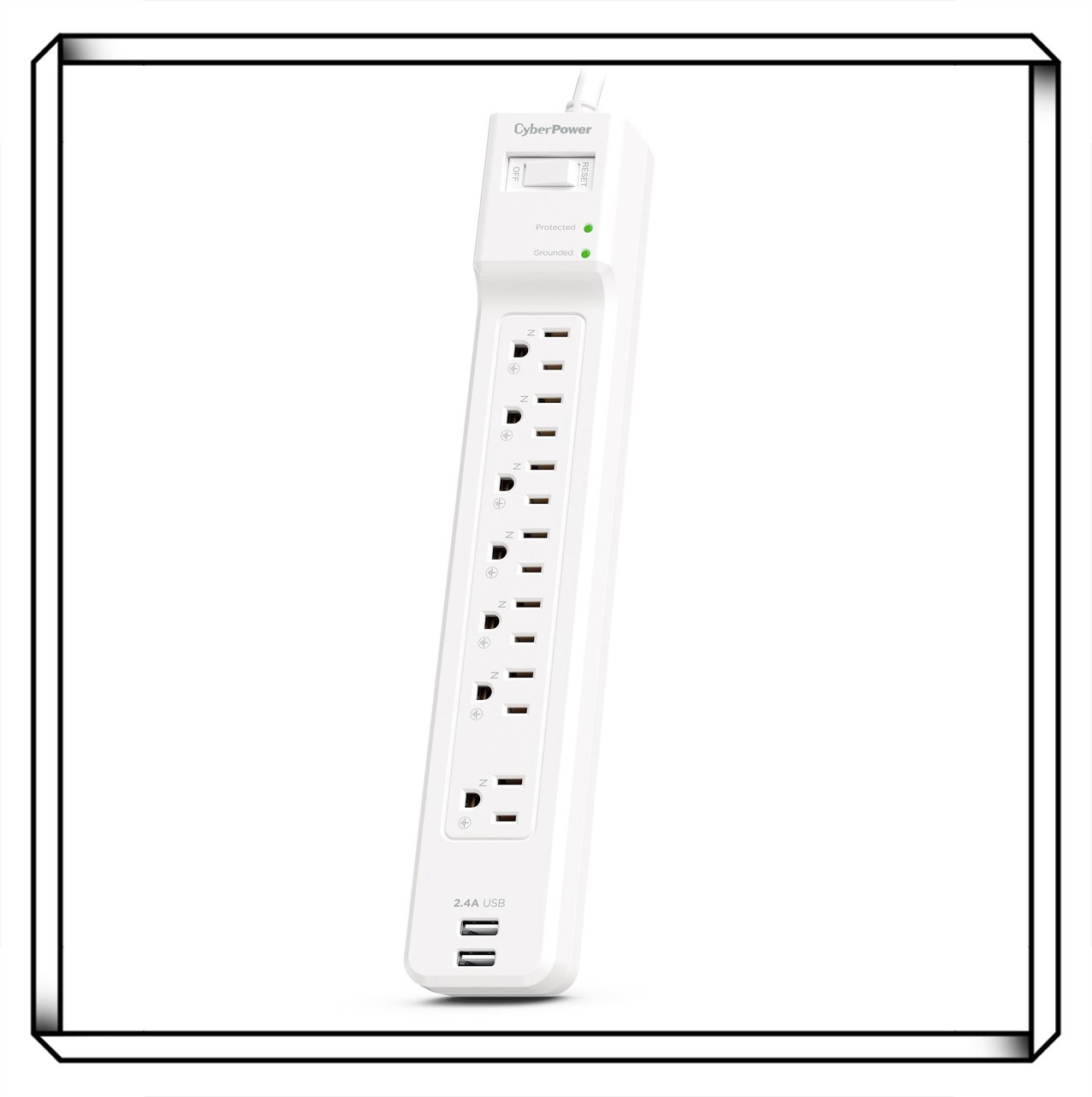 CyberPower 防突波 7 插座 2 USB 2.4A 充電延長線 P0718UB0-TW