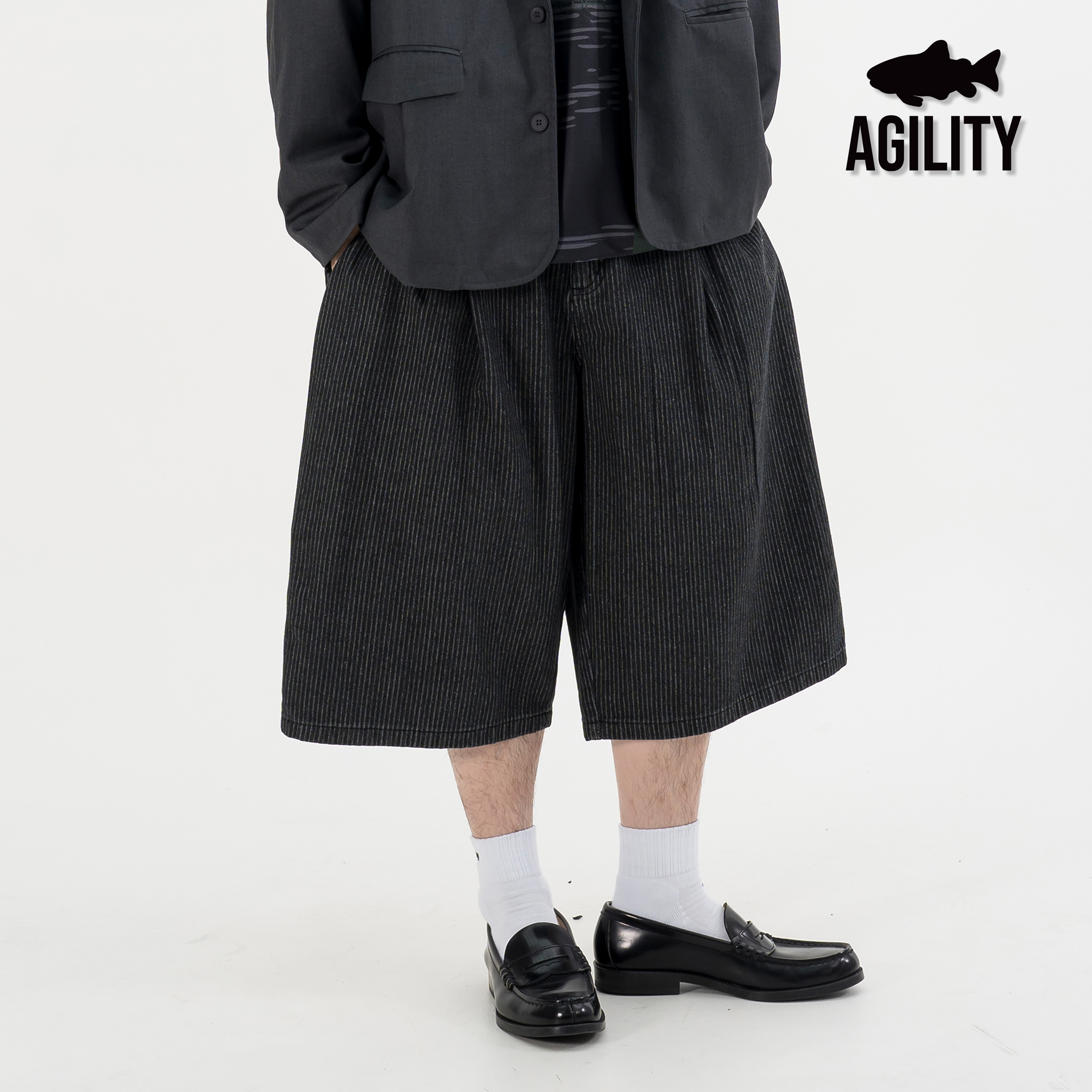 AGILITY Stripes Wide Leg Denim Jorts 寬版 直條紋 七分褲 [JS72]